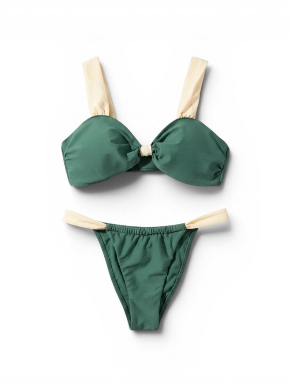 Green & Cream Two-Tone Bikini Set - Women Swim Bikini